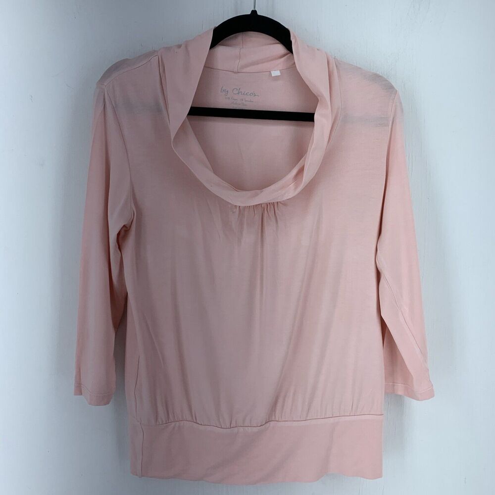 Chicos Womens Small Cowl Neck Top Feminine Soft Pink Cottage Core‎ Preppy Spring